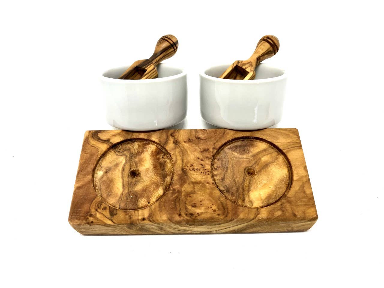 2er Salzschälchen FANO2 mit Salzschippchen, Olivenholz