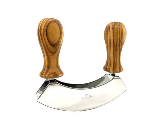 Wiegemesser aus Olivenholz, Doppeltklinge Edelstahl