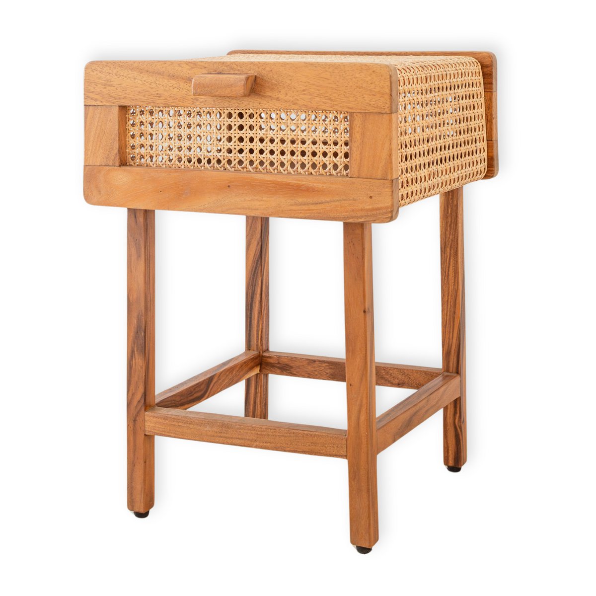 Nachttisch, Nachttisch, Konsole aus Holz und Rattan, handgefertigte Schlafzimmermöbel von JAYA