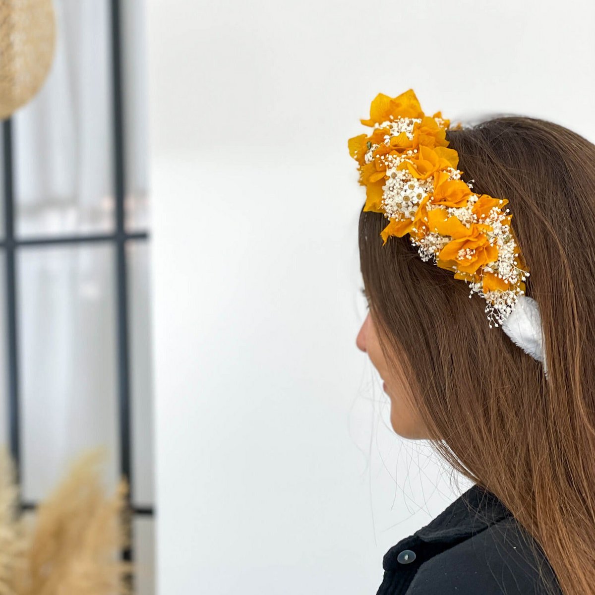 Haarkranz Trockenblumen weiß und terracotta