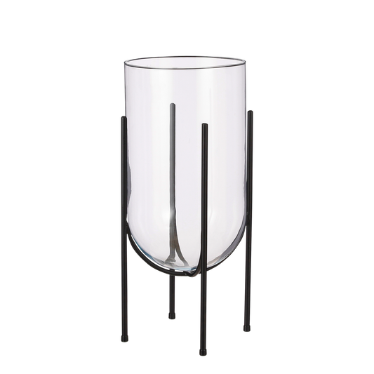 Jamey Vase auf Ständer – H50 x Ø24 cm – Transparent, Schwarz