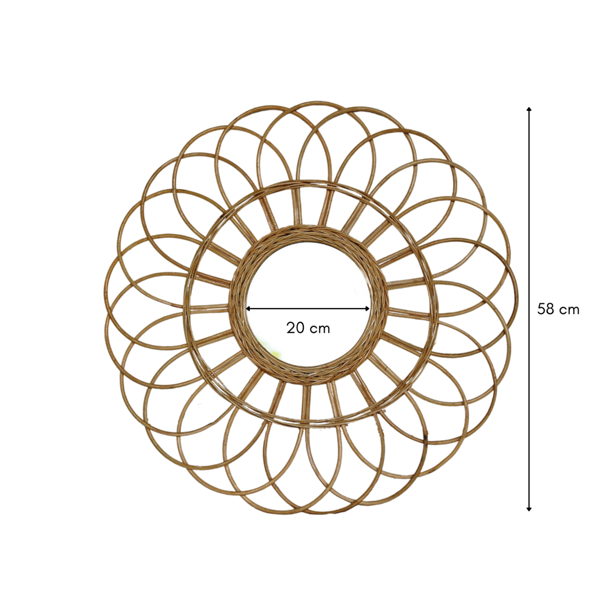 Rattanspiegel 58 cm | Handgefertigter Boho-Wandspiegel MAGUWO