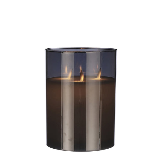 LED-Kerze – H20 x Ø15 cm – Glas/Wachs – Grau