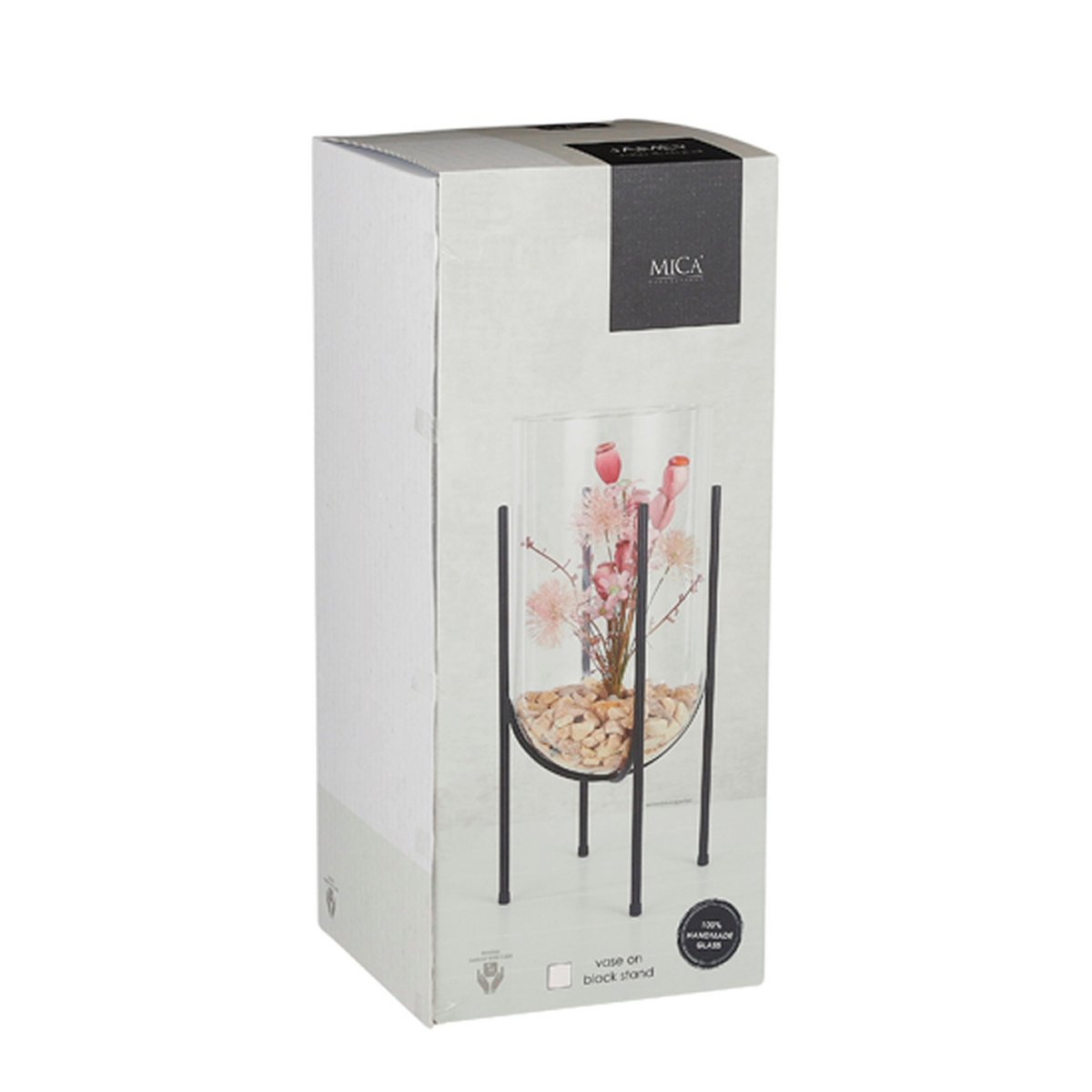 Jamey Vase auf Ständer – H50 x Ø24 cm – Transparent, Schwarz