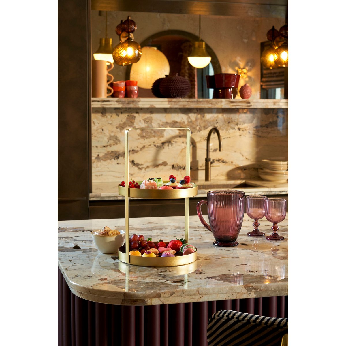 Etagere 2-stöckig – H41 x Ø25 cm – Metall – Gold