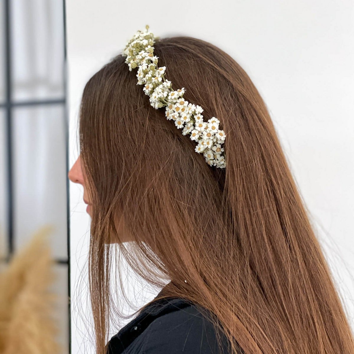 Haarkranz Trockenblumen weiß Gänseblümchen