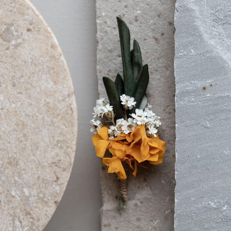 Anstecker Bräutigam I Trauzeuge I Trockenblumen Olivenzweige Hortensie