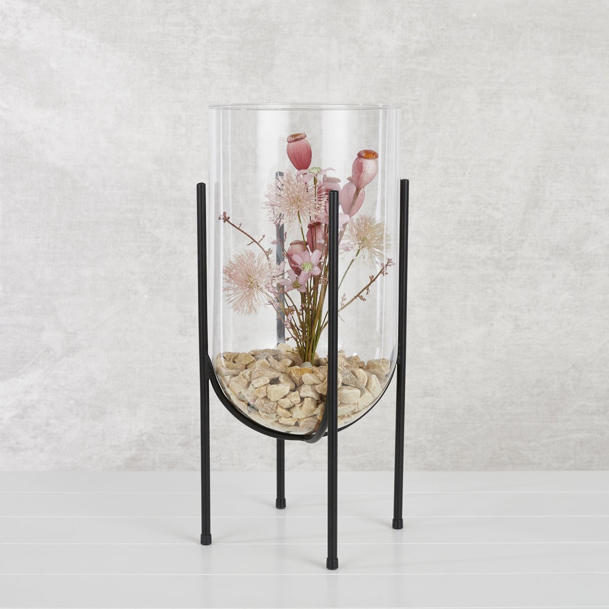 Jamey Vase auf Ständer – H50 x Ø24 cm – Transparent, Schwarz