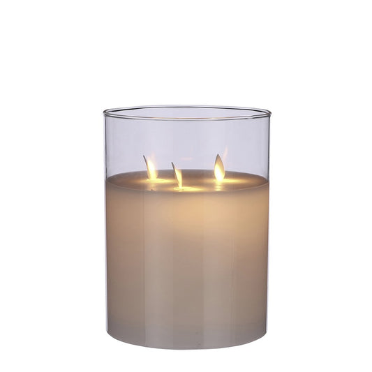 LED-Kerze – H20 x Ø15 cm – Glas/Wachs – Transparent