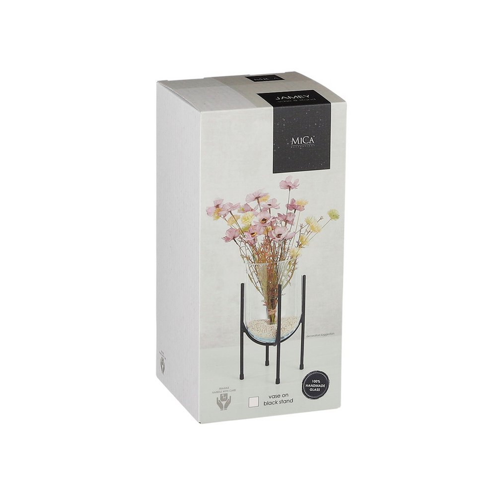 Jamey Vase auf Ständer – H31 x Ø17 cm – Transparent, Schwarz