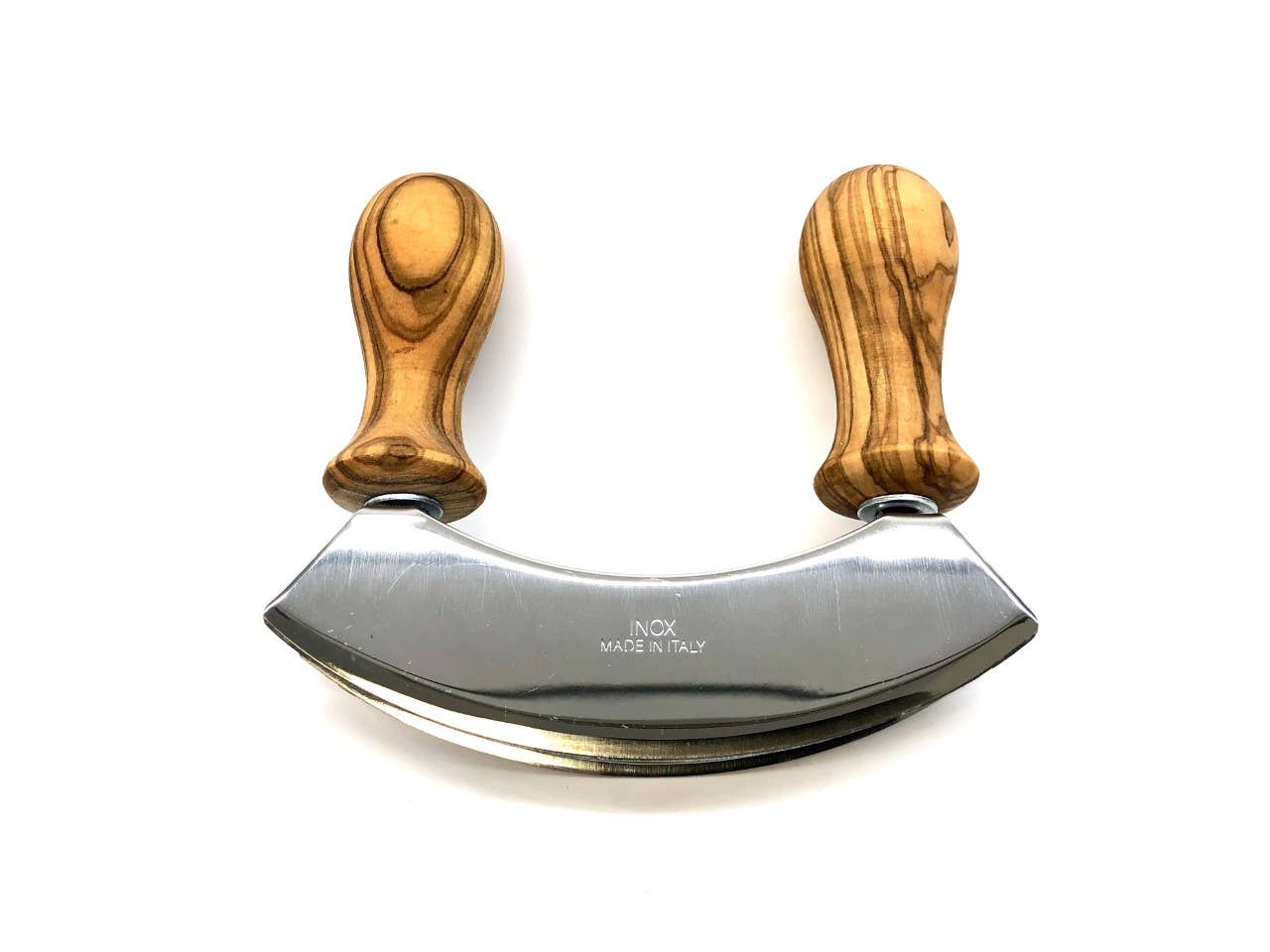 Wiegemesser aus Olivenholz, Doppeltklinge Edelstahl
